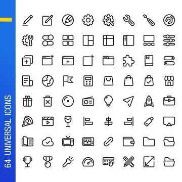 Universal essential UI UX icon set in outlined style Stock Illustration