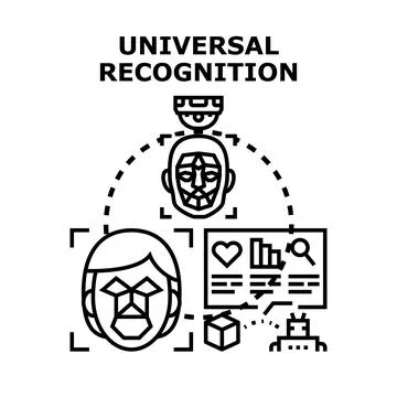 Universal facial recognition technology scanning analyzing data process 스톡 일러스트