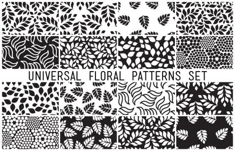 Universal floral seamless patterns set Stock Illustration