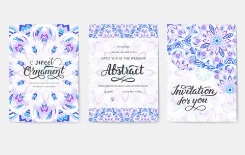 Universal flyer 3x4 with unique decoration. Invitation card for birthday, party Stock Illustration
