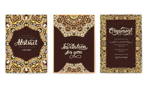 Universal flyer 3x4 with unique decoration. Invitation card for birthday, party Stock Illustration