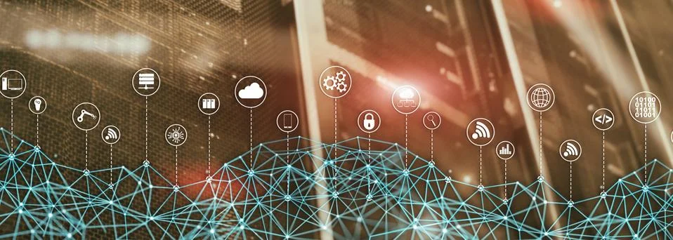 Universal Global Network Structure on Abstract Data Center Background. Stock Illustration