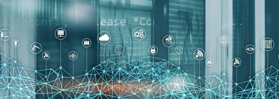 Universal Global Network Structure on Abstract Data Center Background. Stock Illustration