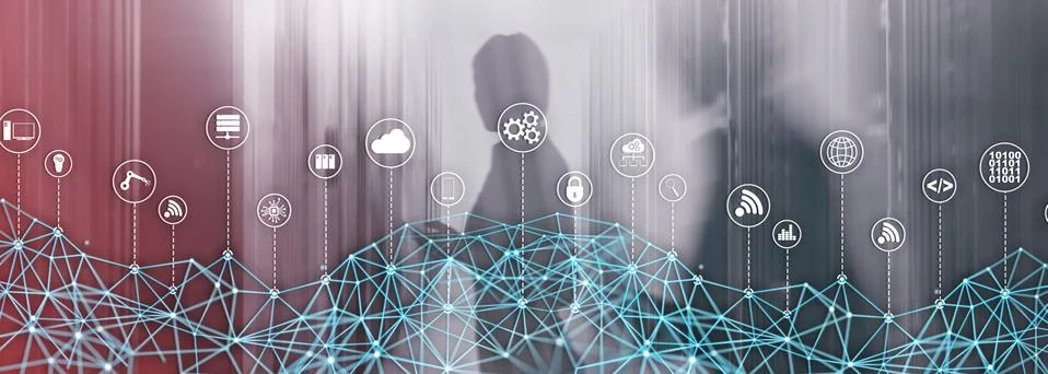 Universal Global Network Structure on Abstract Data Center Background. 스톡 일러스트