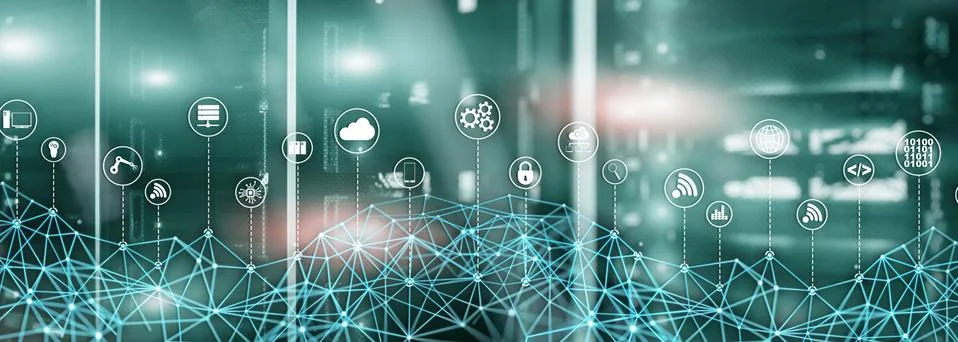 Universal Global Network Structure on Abstract Data Center Background. Illustrazione stock