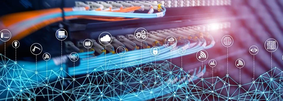 Universal Global Network Structure on Abstract Data Center Background. Stock Photos