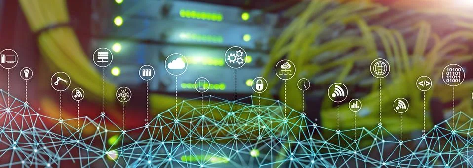 Universal Global Network Structure on Abstract Data Center Background. Stock Photos