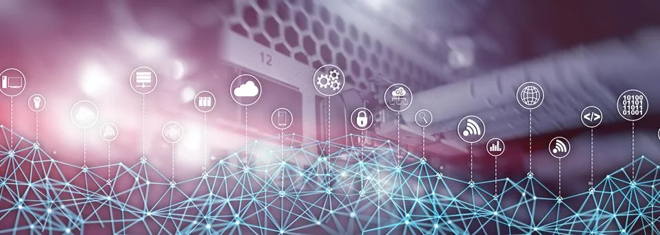 Universal Global Network Structure on Abstract Data Center Background. Stock Photos