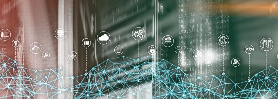 Universal Global Network Structure on Abstract Data Center Background. Stock Photos