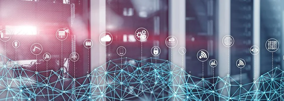 Universal Global Network Structure on Abstract Data Center Background. Stock Photos