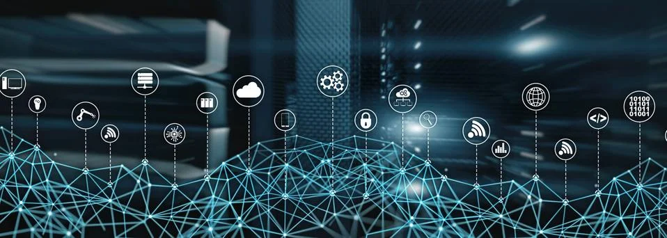 Universal Global Network Structure on Abstract Data Center Background. Stock Photos