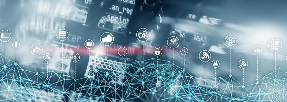 Universal Global Network Structure on Abstract Data Center Background. Stock Photos