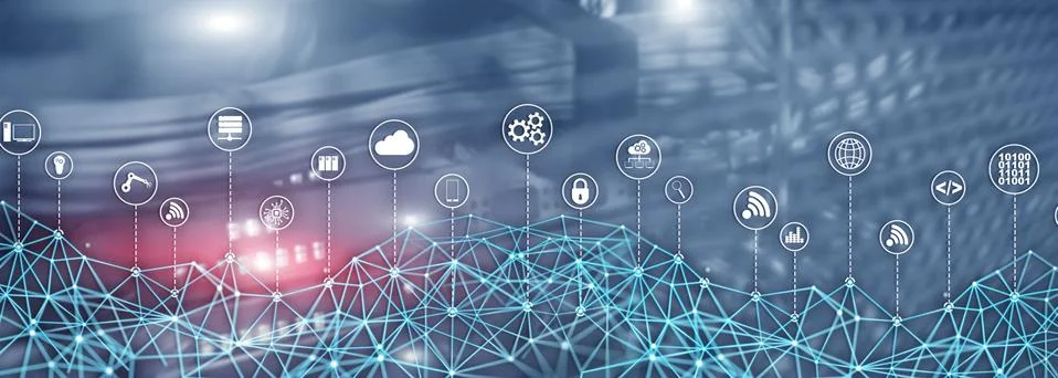 Universal Global Network Structure on Abstract Data Center Background. Stock Photos