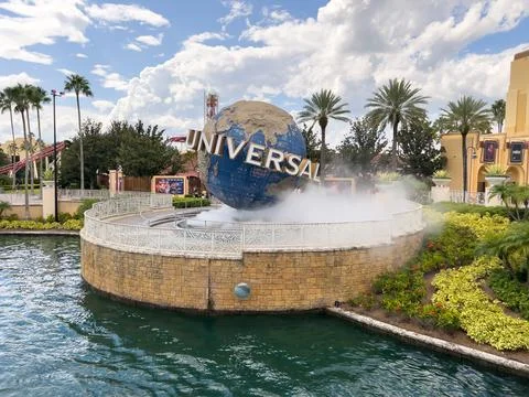 The Universal Globe in front of Universal Studios Florida in Orlando, FL. Stock Photos