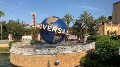 Universal globe at the Universal Studios Entrance in Orlando, Florida Stock Footage