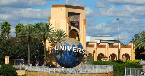 Universal Globe at Universal Studios Florida theme park. Orlando, Florida, USA. Video stock 111886789