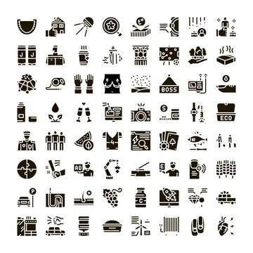 Universal glyph icon set representing diverse modern concepts Ilustración de archivo