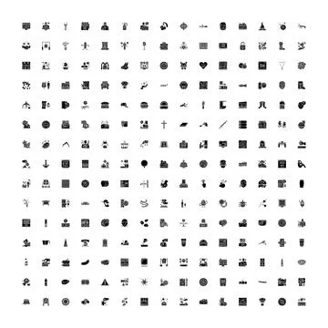 Universal glyphs flat design collection icon set Illustrazione stock