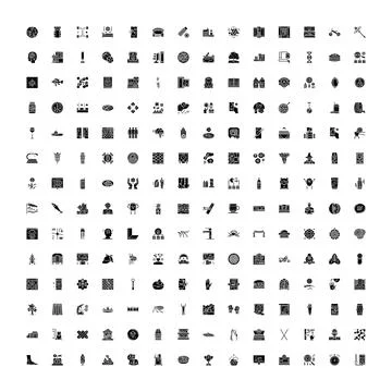 Universal glyphs flat vector graphics set Stock Illustration
