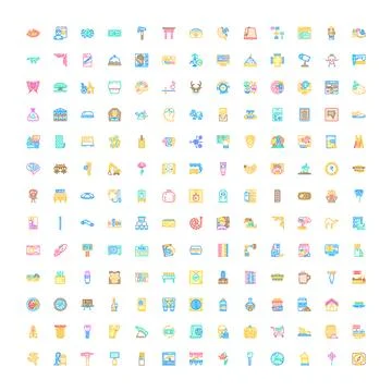 Universal icon collection representing diverse concepts and themes Stock Illustration
