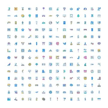 Universal icon set creating diverse graphic design elements Stock Illustration