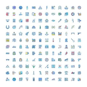 Universal iconography elements collection illustrating various concepts Stock Illustration