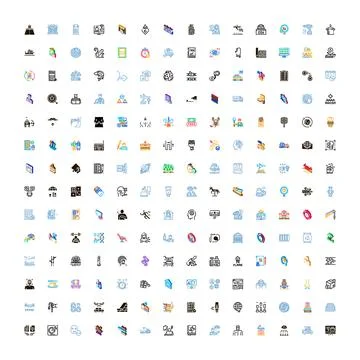 Universal icons bundle representing global business and technology Stock Illustration