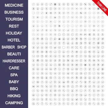 Universal icons set. Vector illustration. Thin line. Stock Illustration
