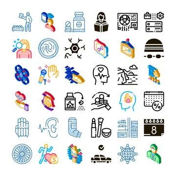 Universal isometric glyph icons set illustration Stock Illustration