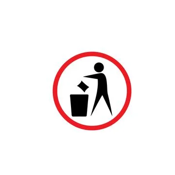 Universal Keep Clean Tidy Man Trash Disposal Red Circle Pictogram Vector Icon Stock Illustration