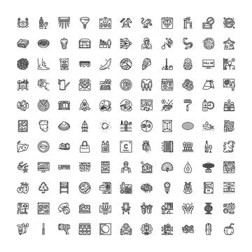 Universal line icons representing diverse concepts and objects Illustrazione stock