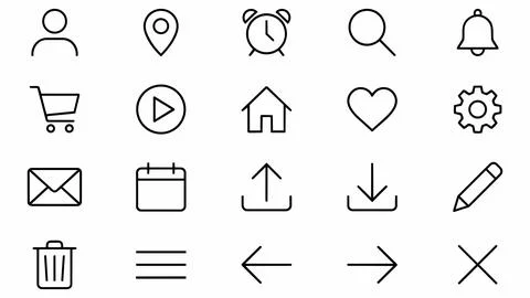 Universal line interface icons for web and apps with interface, navigation Stock Illustration