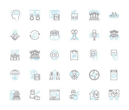 Universal linkage linear icons set. Connectivity, Compatibility, Versatility Stock Illustration