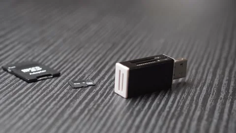 Universal Memory Card Reader and MicroSD Card and SD Card adapter. Moving camera Stock Footage 161606164