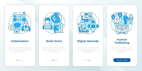 Universal migration trends blue onboarding mobile app screen Stock Illustration
