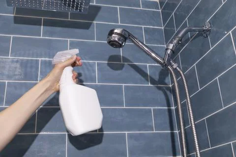 Universal Multi Function Hand Shower with Limescale, Chalky White Deposit in Stock Photos