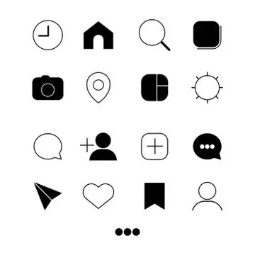 Universal network elements. Black and white symbols or internet button icons  Ilustración de archivo