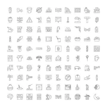 Universal outline icon set depicting diverse concepts Stock Illustration