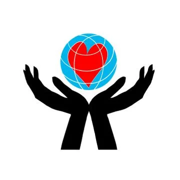 Universal peace. Planet Earth with the image of the heart in human hands. Illustrazione stock