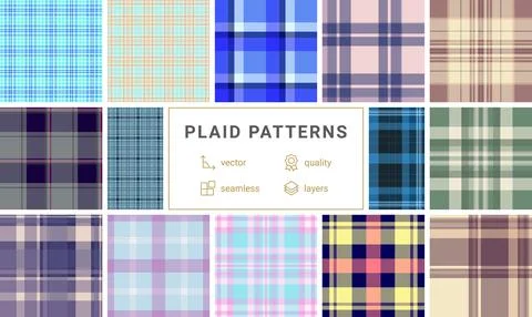 Universal plaid pattern pack marketplace sales. Multi style tartan designs .. Illustrazione stock