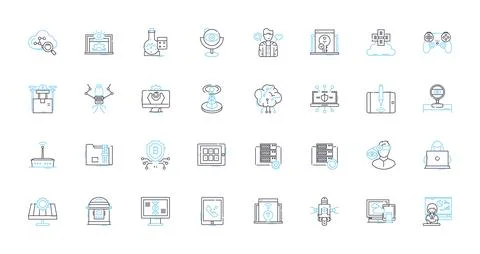 Universal science linear icons set. Cosmos, Cosmology, Physics, Chemistry Stock Illustration