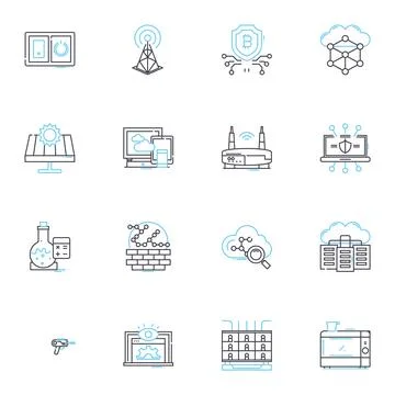 Universal science linear icons set. Cosmos, Cosmology, Physics, Chemistry Stock Illustration