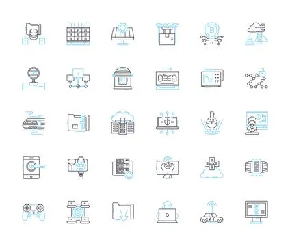 Universal science linear icons set. Cosmos, Cosmology, Physics, Chemistry Stock Illustration