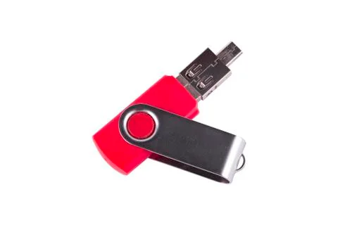 Universal serial bus USB drive connected to the adapter isolated over the whi Stock Photos