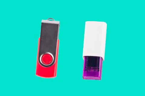 Universal serial bus USB drive isolated over the green background. Stock Photos