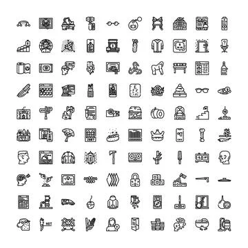 Universal set of diverse outline linear icons Stock Illustration