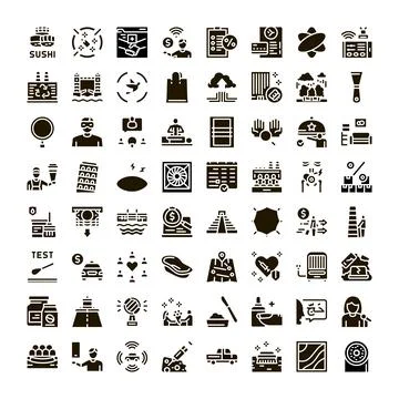 Universal set of solid glyph icons collection Stock Illustration
