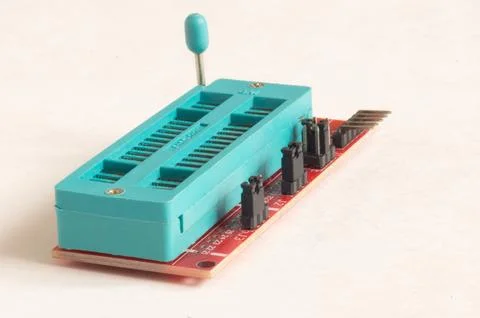 Universal socket for chips with clamping contacts isolated on white backgroun Stock Photos