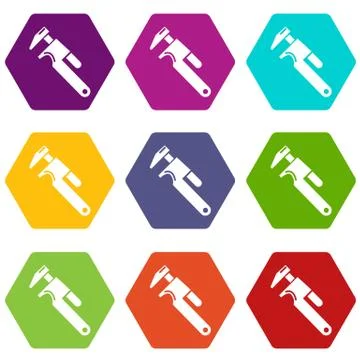 Universal spanner icons set 9 vector 스톡 일러스트