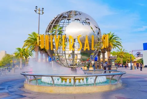 Universal Studios Globe with Palm Trees in Los Angeles California Stock Photos